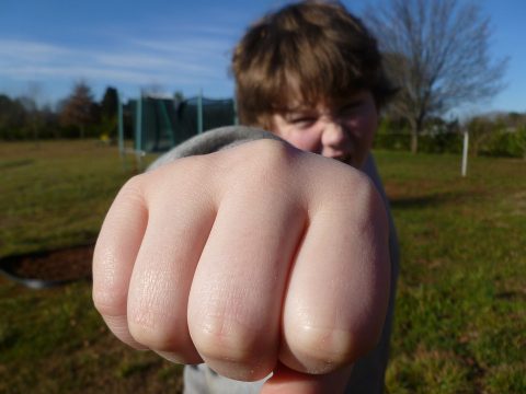 Boy thows punch