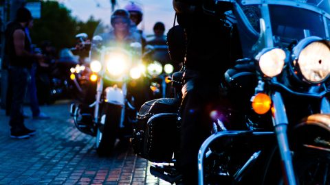 Bikies riding at night