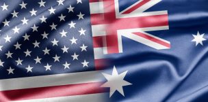Australian and US flag put together into a montage