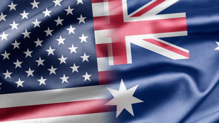 Australian and US flag put together into a montage