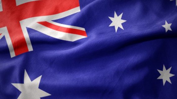 Australian flag waving around