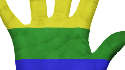 Gay flag painted on a hand