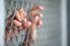 Hands of a child holding onto wire fence