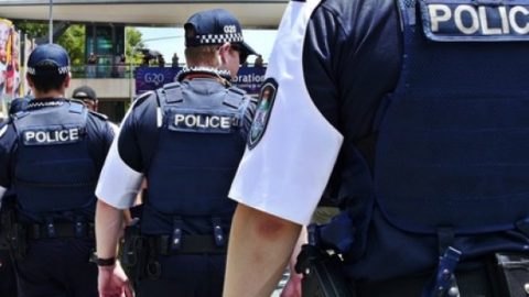 Police officers patrol area