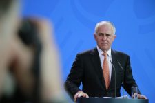 Malcolm Turnbull on a stand