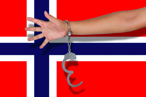Norway flag and arm handcuffed
