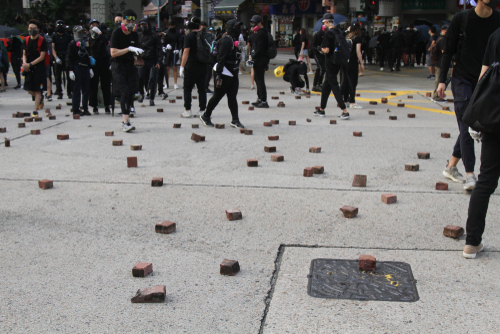 Bricks in a protest