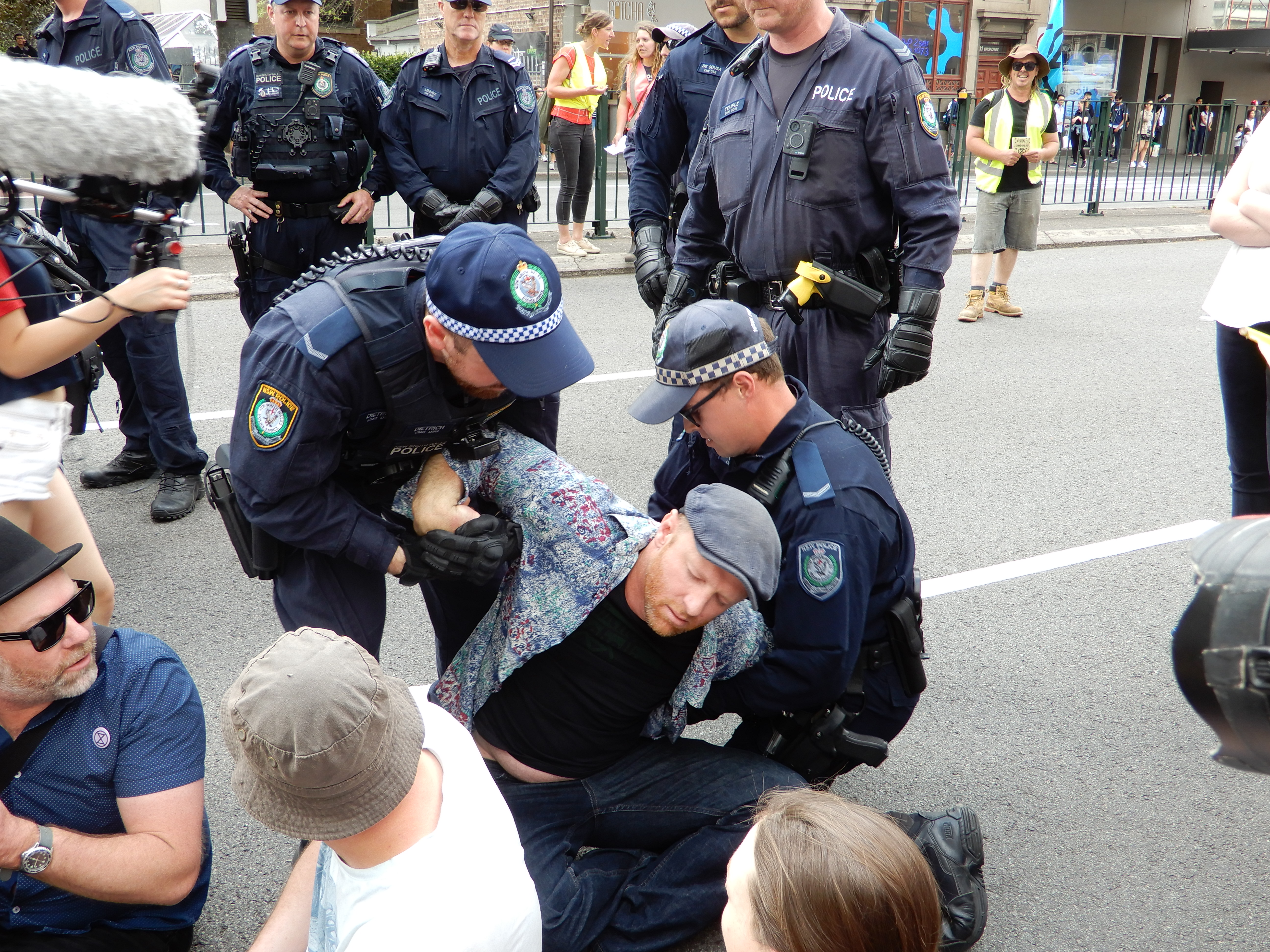 Climate protesters and police