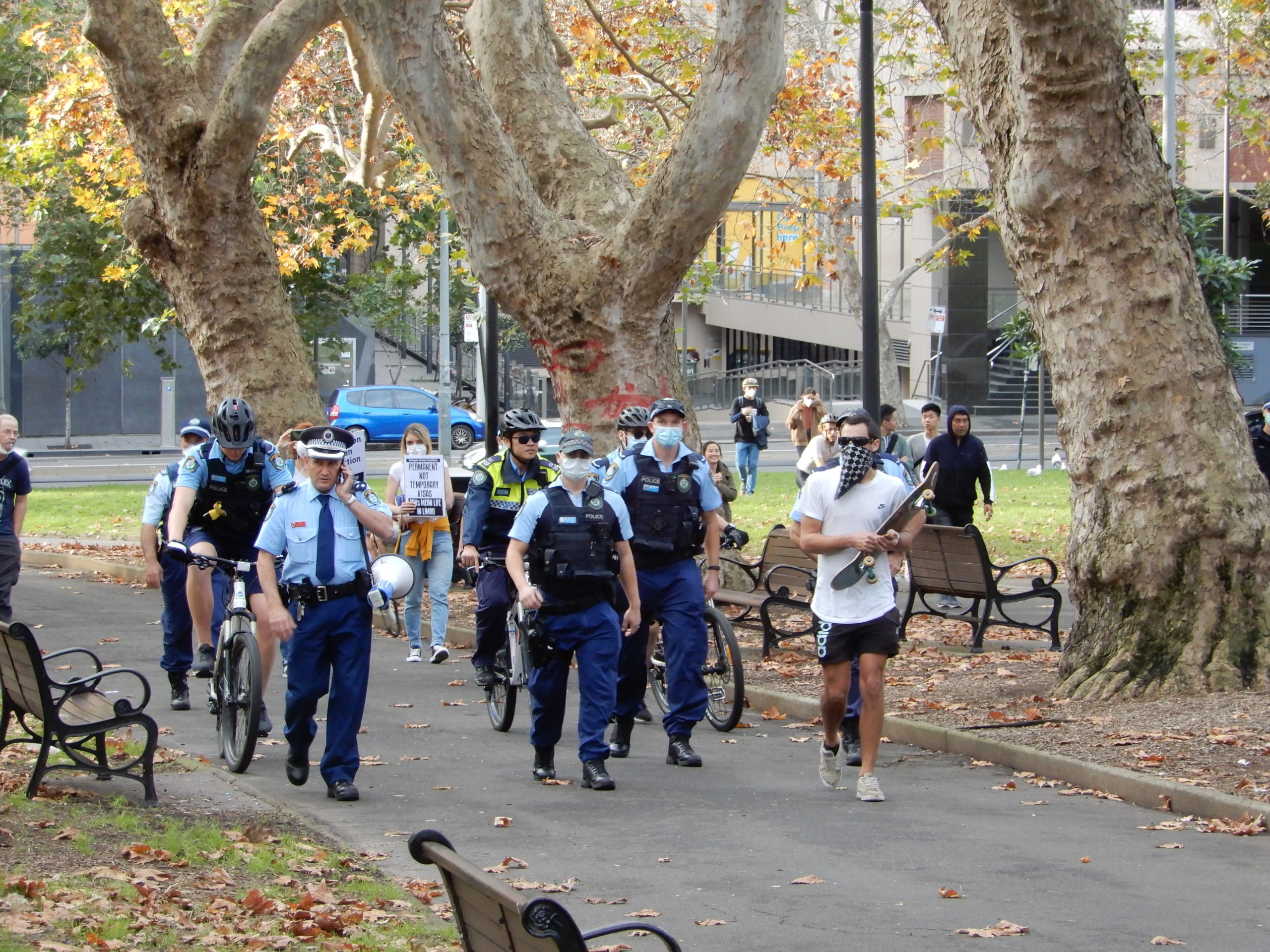 Protest at a par and police