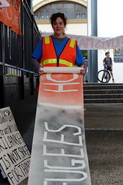 Emma Comley getting ready for a protest