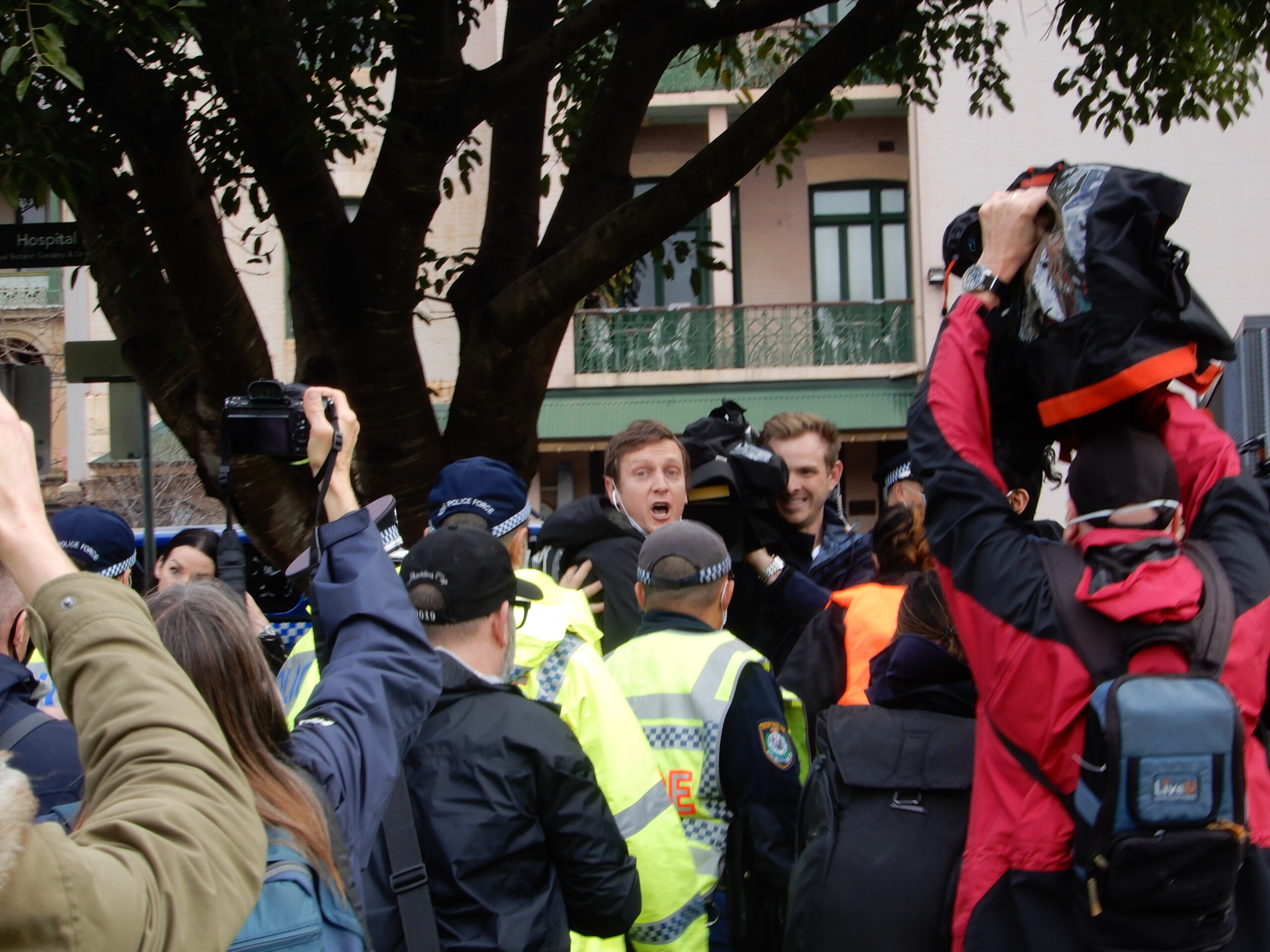 Paddy Gibson being arrested at the black lives matter protest in the domain on 28 July 2020