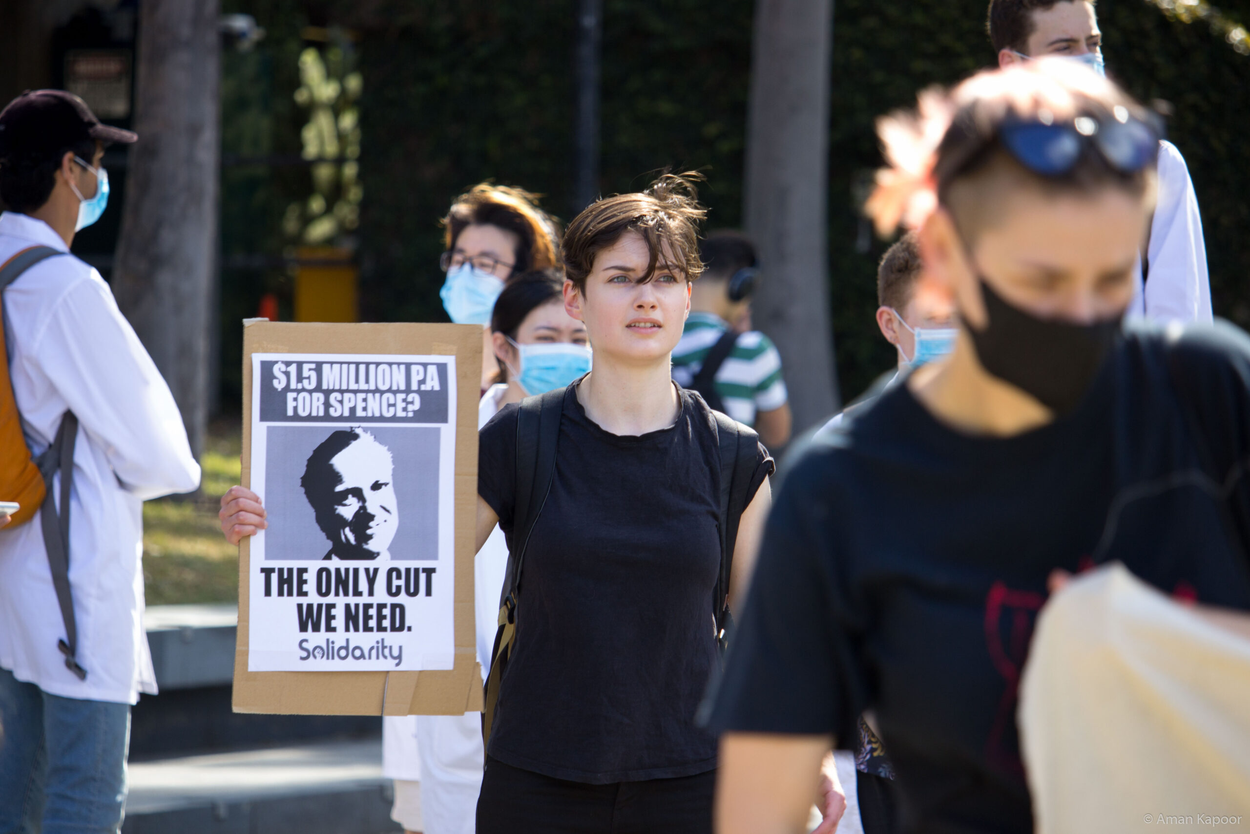 Calling on the vice chancellor to stop the job cuts. Photo credit Aman Kapoor