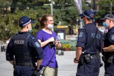 Police accosting Sydney University student and staff member Kelton Muir. Photo credit Aman Kapoor