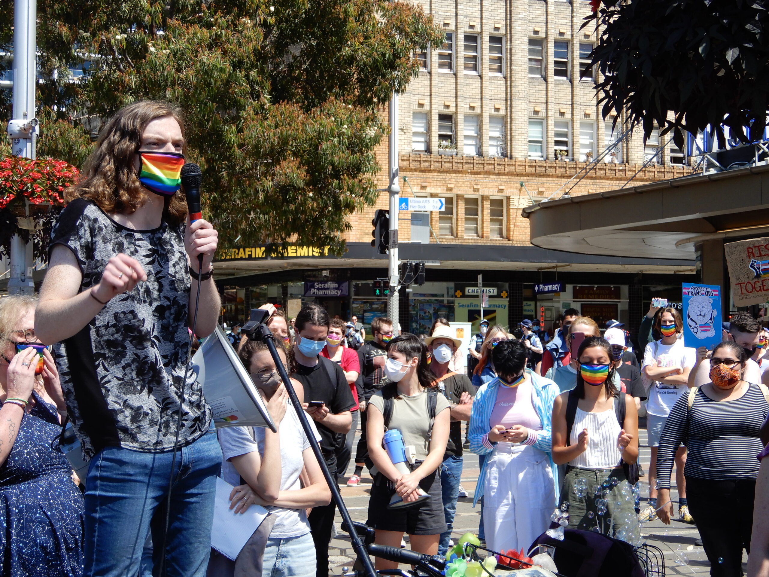 April Holcombe addresses the Protect Trans Kids Rally