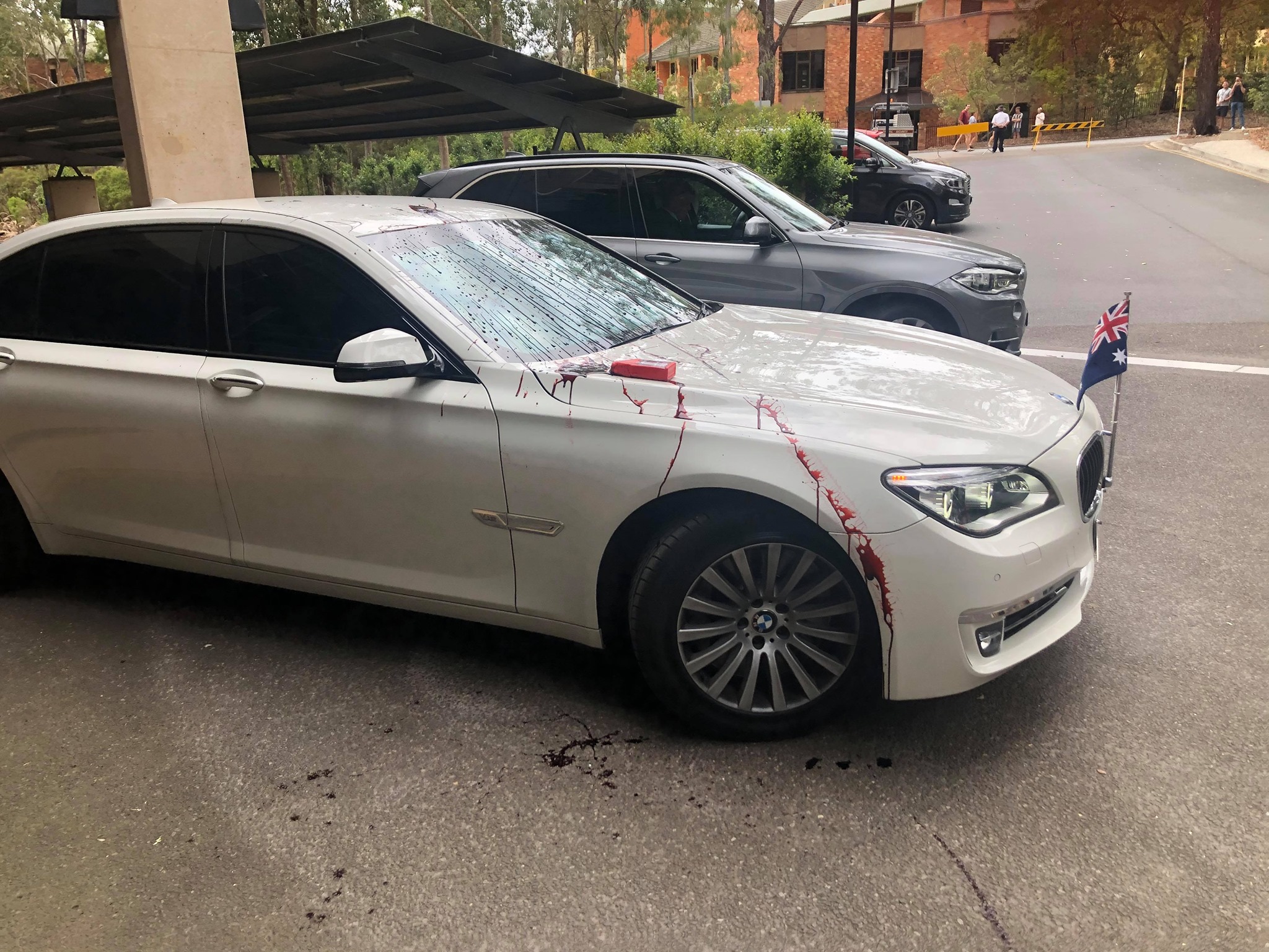 The PM’s car doused in blood