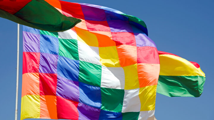 The Wiphala flag represents the Indigenous peoples of the Andes