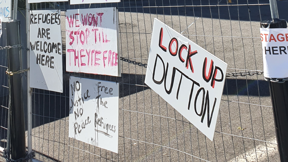 “Lock up Dutton, throw away the key. We won’t stop until we free the refugees”