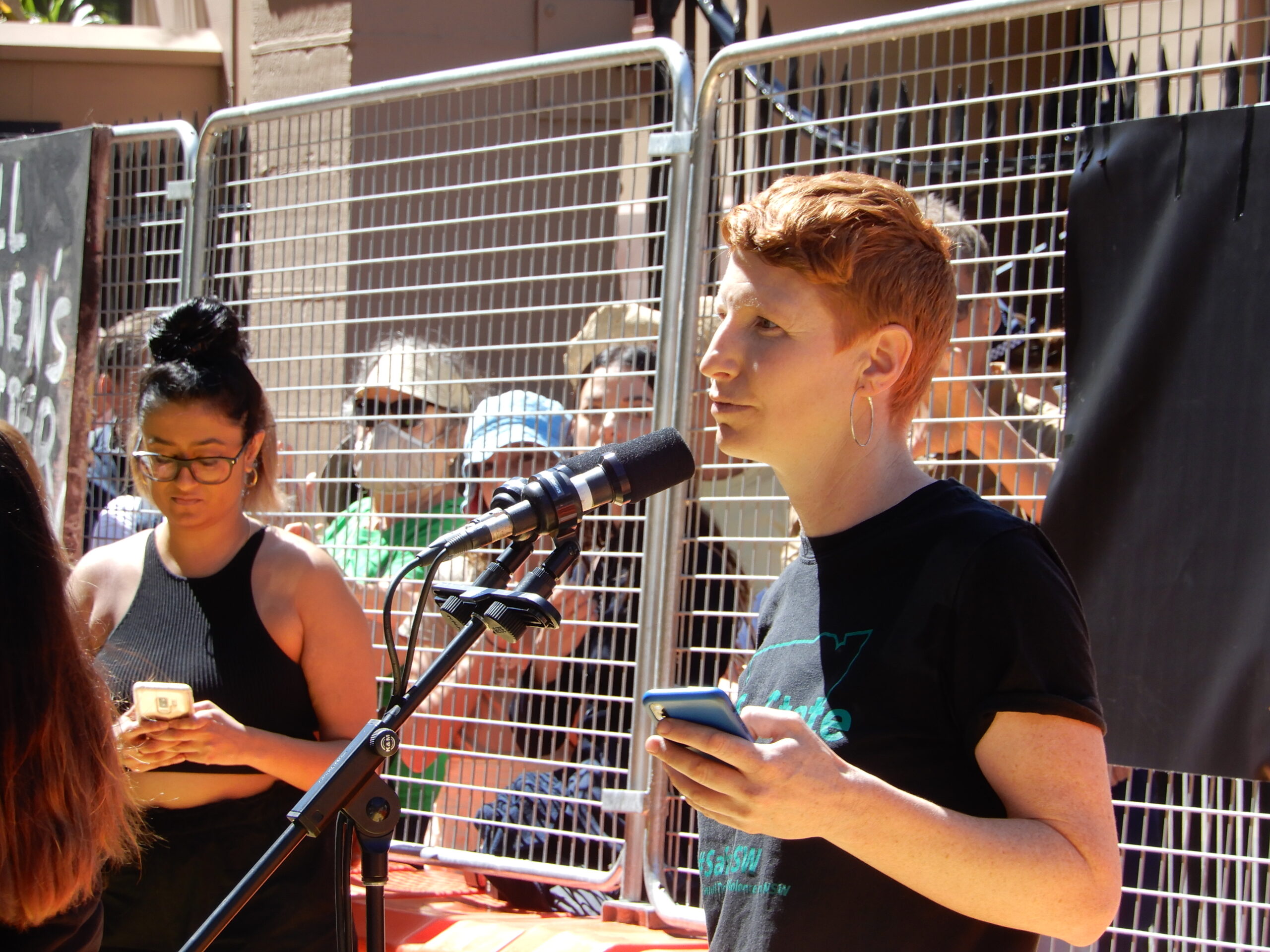 Domestic Violence NSW’s Renata Field out front of parliament