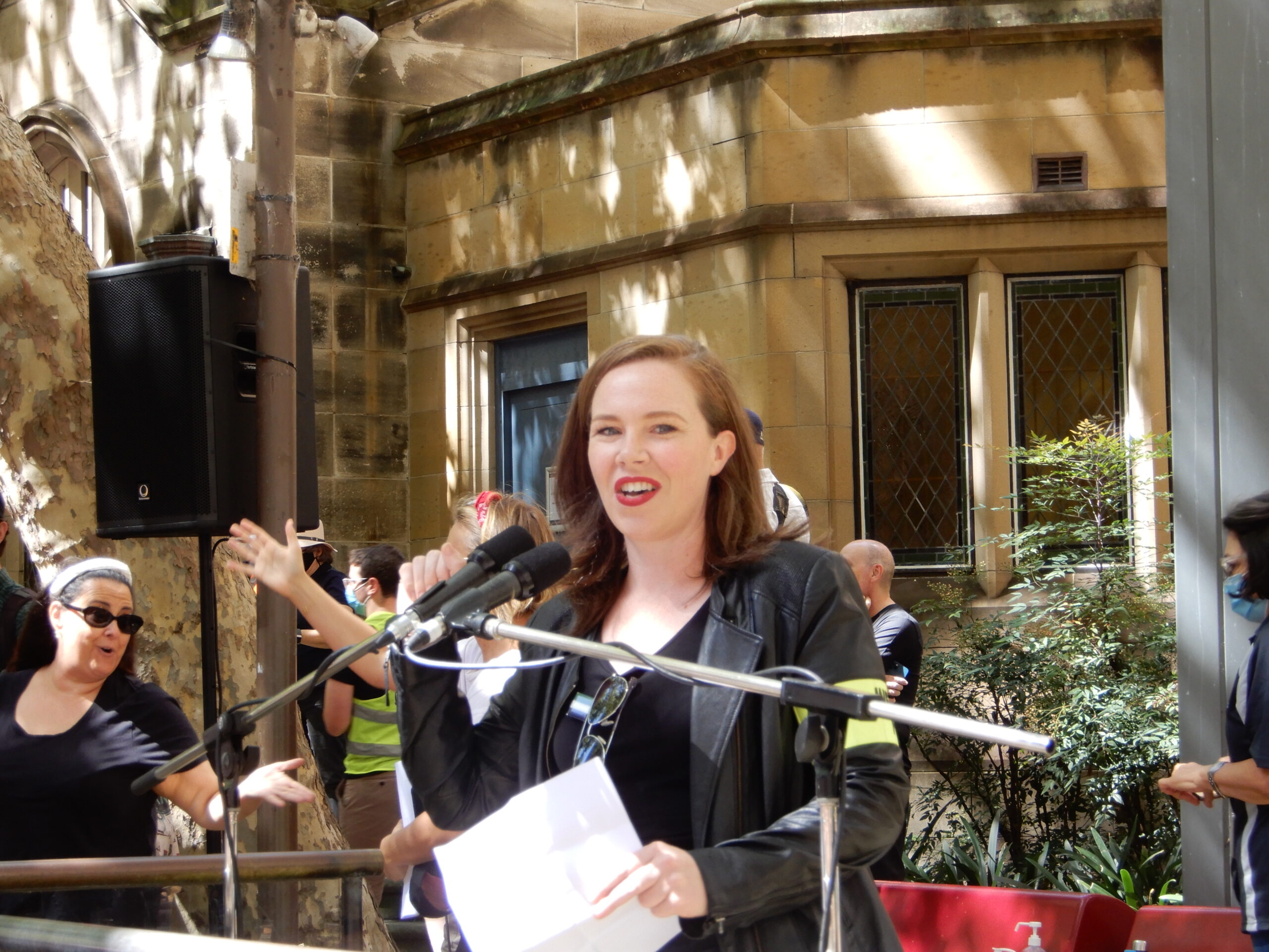 MCing the event Australian Services Union secretary Natalie Lang