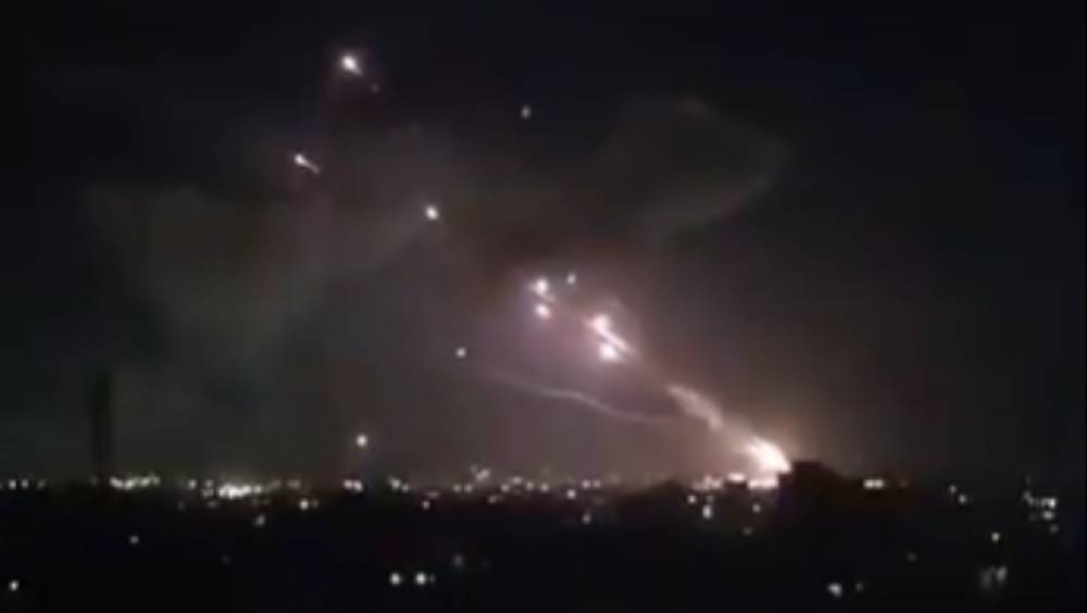 Screenshot of footage taken by taken by Palestine Live from inside Gaza of Israeli rockets being launched