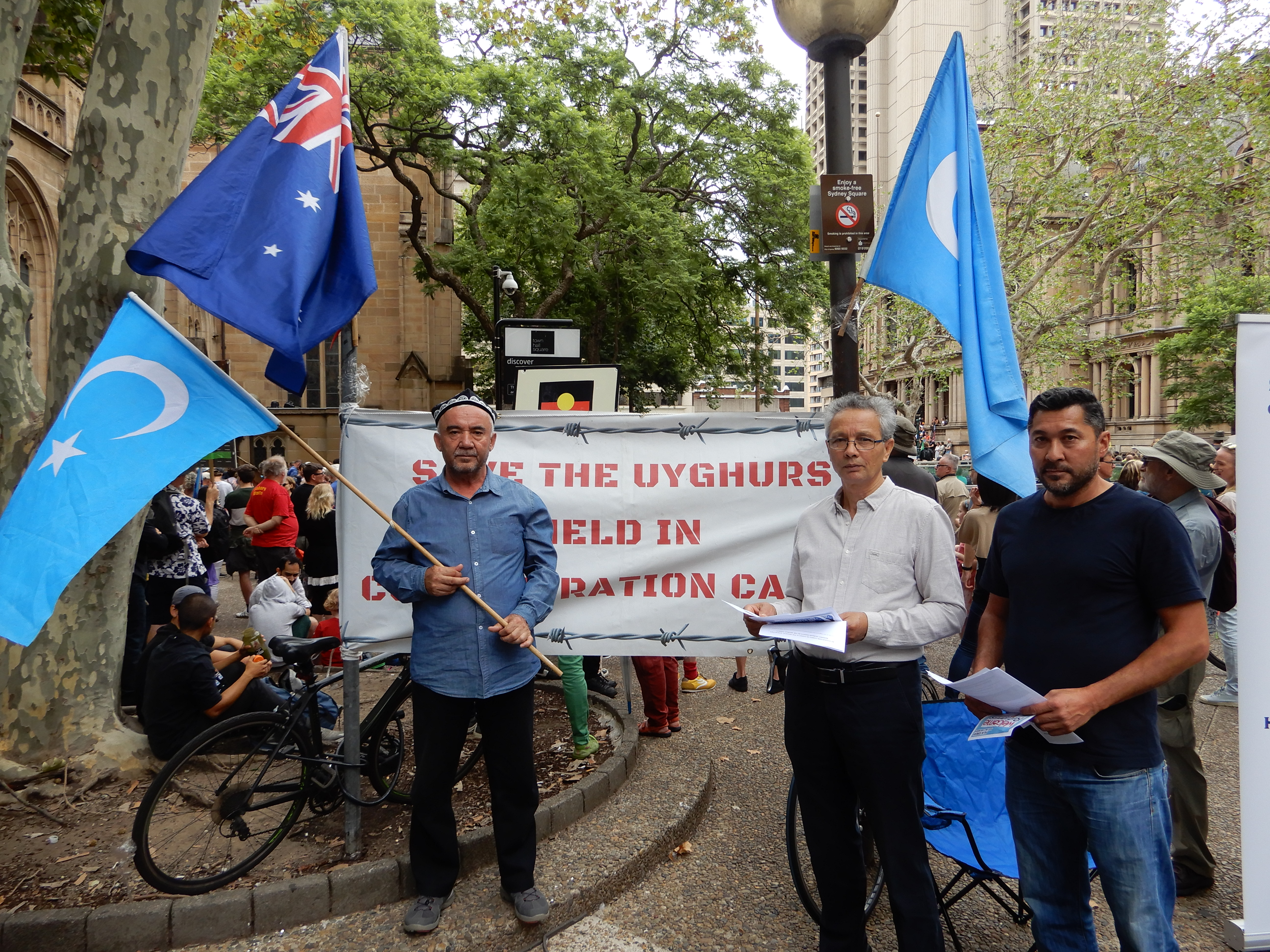 Uyghur protesters at Sydney’s Town Hall
