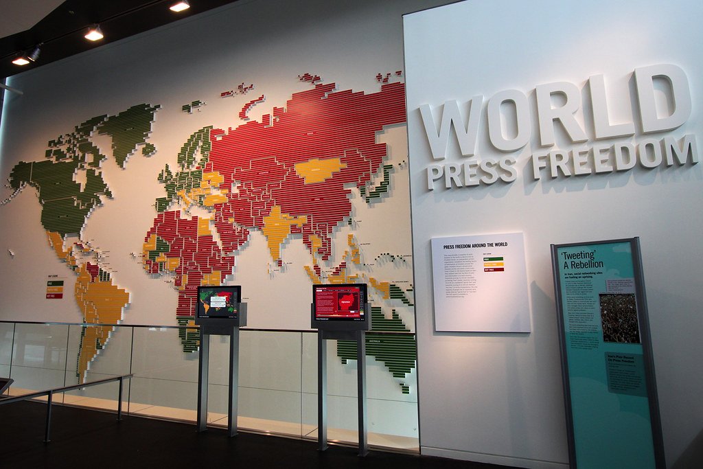 Australia has dropped considerably in terms of world press freedom. Image Newseum World Press Freedom Map by Mr.TinDC is licensed under CC BY-ND 2.0