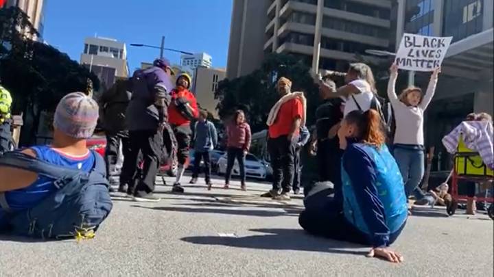 Perth homelessness demonstration on 14 August. Screenshot from WAMN News