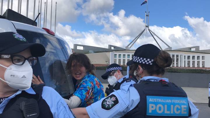 Extinction Rebellion activist Violet Coco is taken into custody