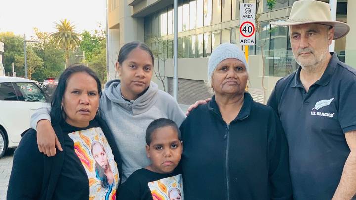 From left to right, this photo shows Megan Krakouer, Anne Jones’ granddaughter, JC’s 8-year-old son, Aunty Anne Jones and Gerry Georgatos