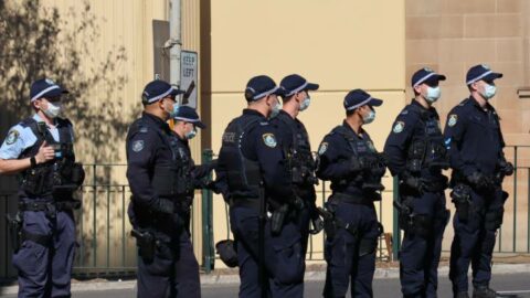 Police in face masks