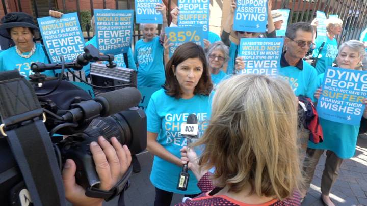 Dying With Dignity NSW vice president Shayne Higson campaigning outside NSW parliament
