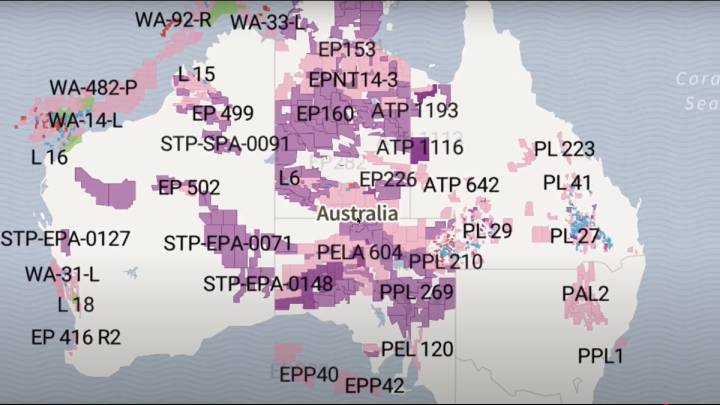 Pilliga Project screenshot detailing the proposed site of coal gas seam wells right across the continent