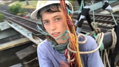 Blockade Australia's Emma carrying out a nonviolent direct action at Port Botany last week