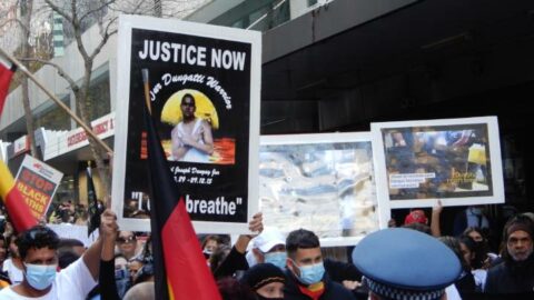 Protesters call for justice for David Dungay Junior at the 6 June 2020 Sydney Black Lives Matter rally