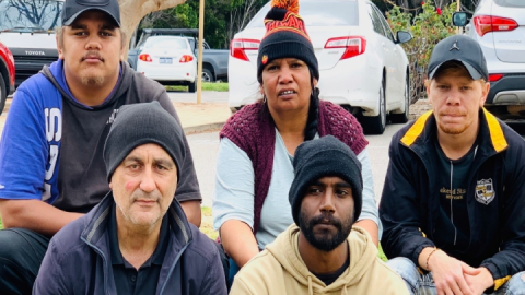 Gerry Georgatos and project director of the National Suicide Prevention and Trauma Recovery Project Megan Krakouer with some young men, who were formerly detained at Banksia Hill