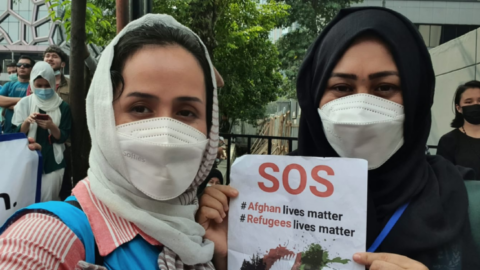 Karima and a friend protesting in Java