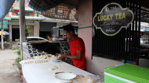 Making naan bread during the morning rush at Lucky Tea Garden: Mae Sot’s most popular Burmese tea house