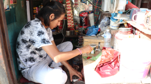 Chewing paan is a popular habit. Betel nut and other condiments wrapped in leaf give a mild stimulant effect. And the red stains in the gutter are the spat remains.