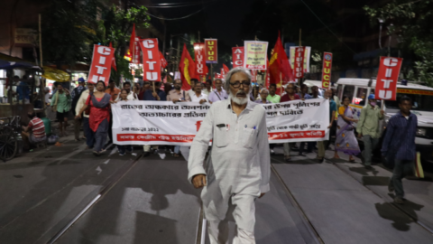 The march coming to an end out the front of Calcutta University