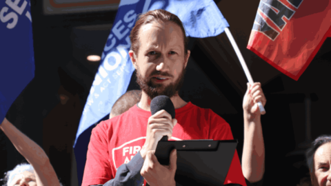 Stop Fossil Fuel Subsidies supporter Jay Larbalestier was arrested on the Harbour Bridge alongside Coco