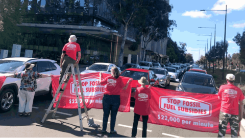 Stop Fossil Fuels Subsidies blocks traffic in Canberra in November