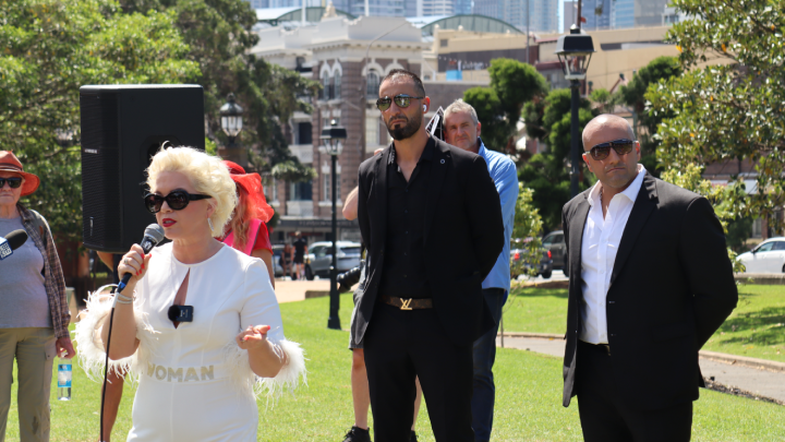 And she was accompanied by a few friends in suits