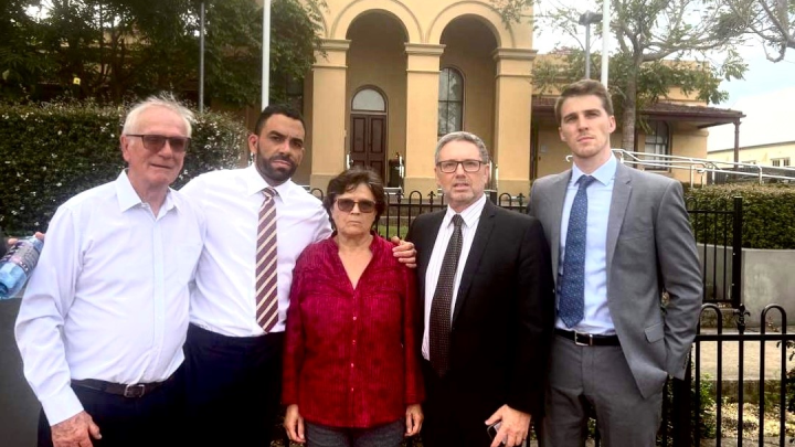 From left to right: Neil Wilkins, barrister Self Rumbewas, June Wilkins, National Justice Project director George Newhouse and Jason Hesse