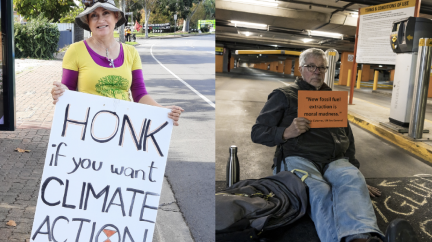 Extinction Rebellion SA members out spreading the message 