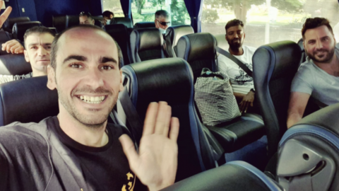 Refugees on a bus