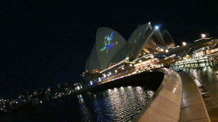 The Who Are We Hurting pro-cannabis messaging projected onto the Sydney Opera House on 420 last year