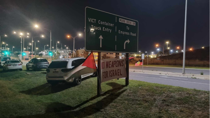 The pro-Palestinian protest site at Port Melbourne