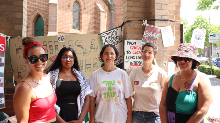 The crew at the 247 community picket for Gaza at Anthony Albanese’s office