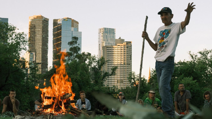 Uncle Robbie Thorpe speaking at Camp Sovereignty. Photo credit bruna @revoltlens