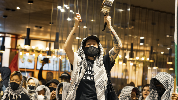 Naarm A15 Action protesters occupied Melbourne Central shopping centre late afternoon on 15 April, after a coordinated day of causing economic harms to the city’s economy